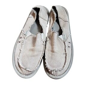 Sanuk Donna Canvas Slip On Loafers Tan Sidewalk Surfer Shoes 1011160 Women 10